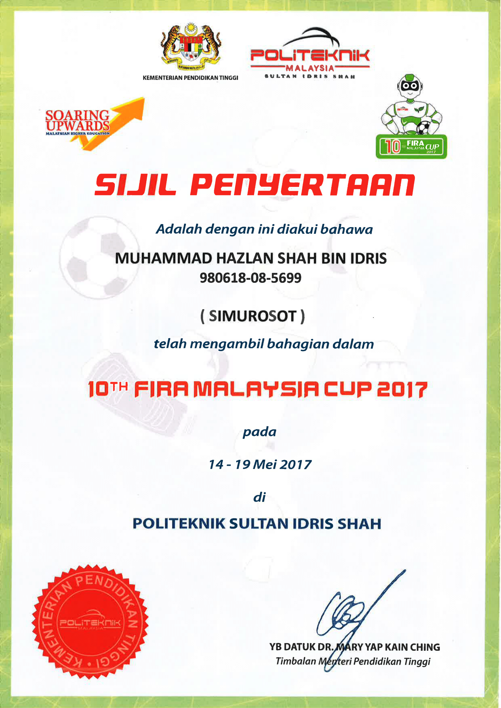 Penyertaan 10th Fira Malaysia Cup 2017